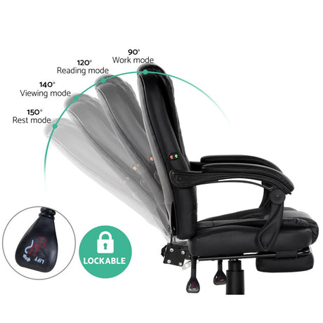 Artiss 2-Zone Ergonomic Massage Office Chair with Footrest — Black PU Leather — Allure Home Collections