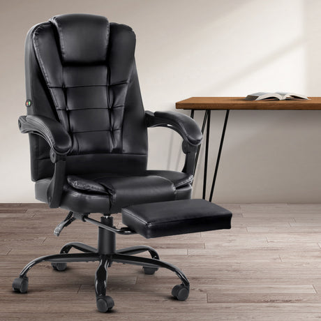 Artiss 2-Zone Ergonomic Massage Office Chair with Footrest — Black PU Leather — Allure Home Collections