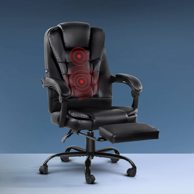 Artiss 2-Zone Ergonomic Massage Office Chair with Footrest — Black PU Leather — Allure Home Collections