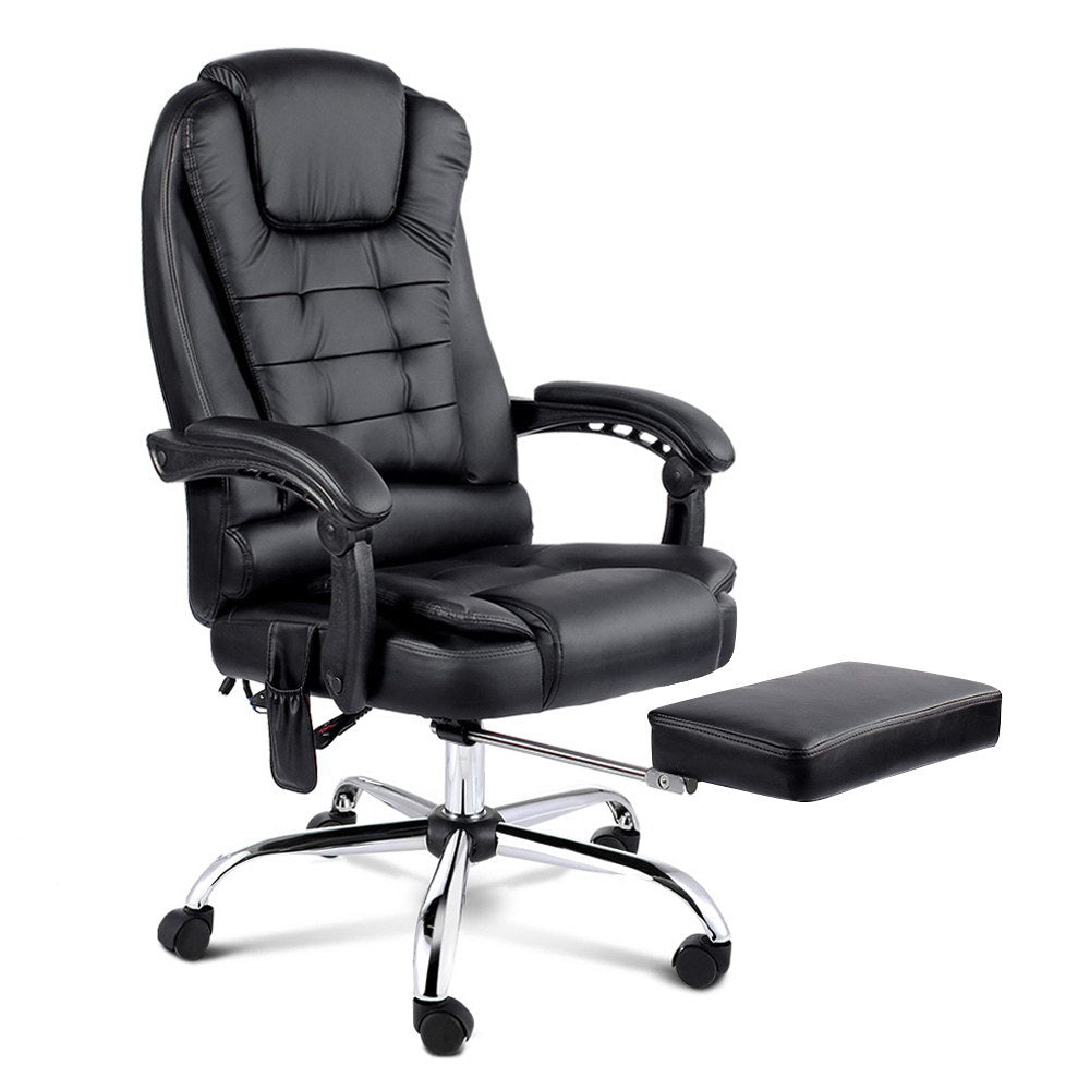 Artiss 8-Point Massage Office Chair with Footrest — Black PU Leather — Allure Home Collections
