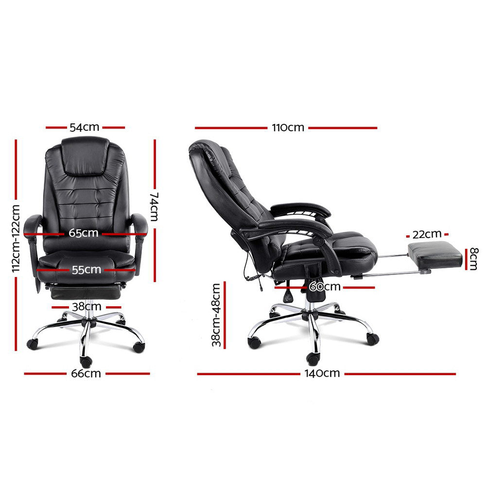 Artiss 8-Point Massage Office Chair with Footrest — Black PU Leather — Allure Home Collections