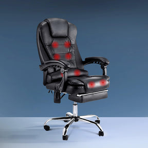 Hakone black PU leather massage office chair with footrest in a home office