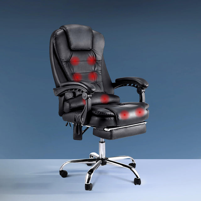 Artiss 8-Point Massage Office Chair with Footrest — Black PU Leather — Allure Home Collections
