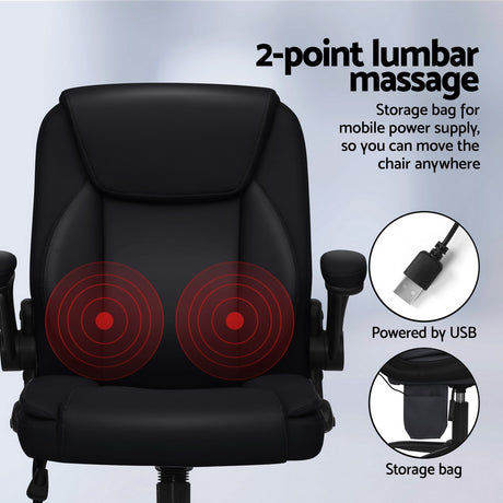 Artiss Mid-Back 2-Zone Vibration Massage Office Chair — Black Faux Leather — Allure Home Collections