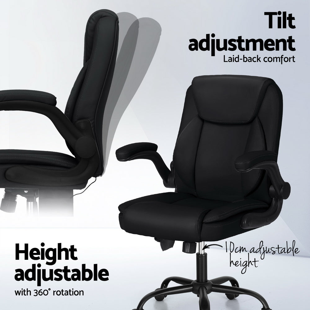 Artiss Mid-Back 2-Zone Vibration Massage Office Chair — Black Faux Leather — Allure Home Collections