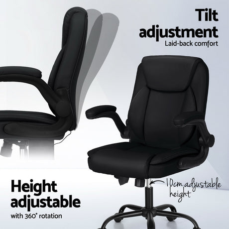 Artiss Mid-Back 2-Zone Vibration Massage Office Chair — Black Faux Leather — Allure Home Collections