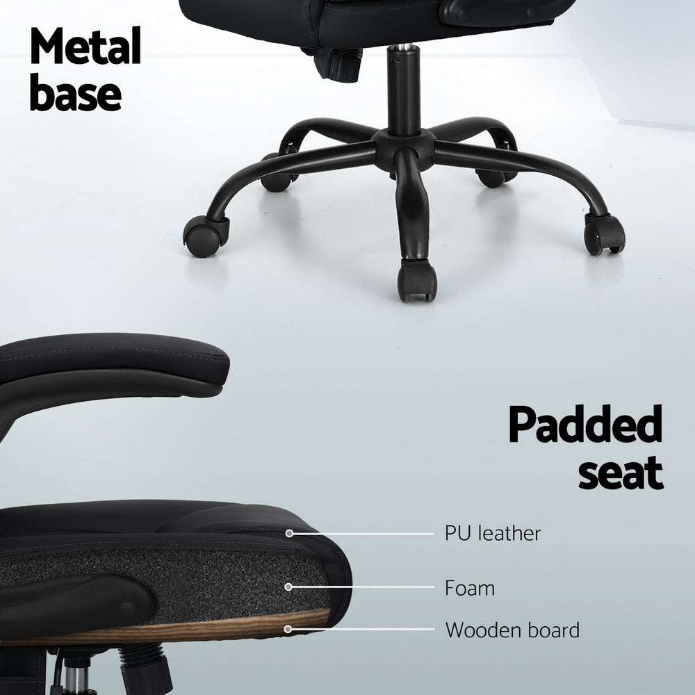 Artiss Mid-Back 2-Zone Vibration Massage Office Chair — Black Faux Leather — Allure Home Collections