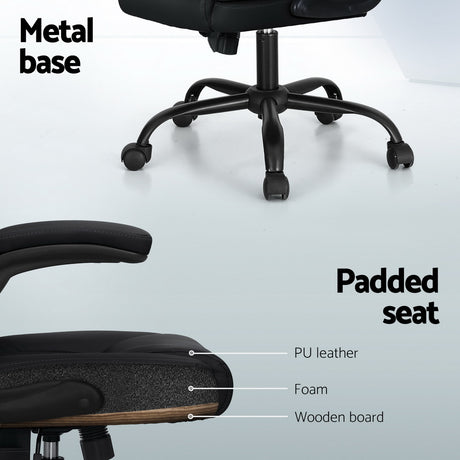 Artiss Mid-Back 2-Zone Vibration Massage Office Chair — Black Faux Leather — Allure Home Collections