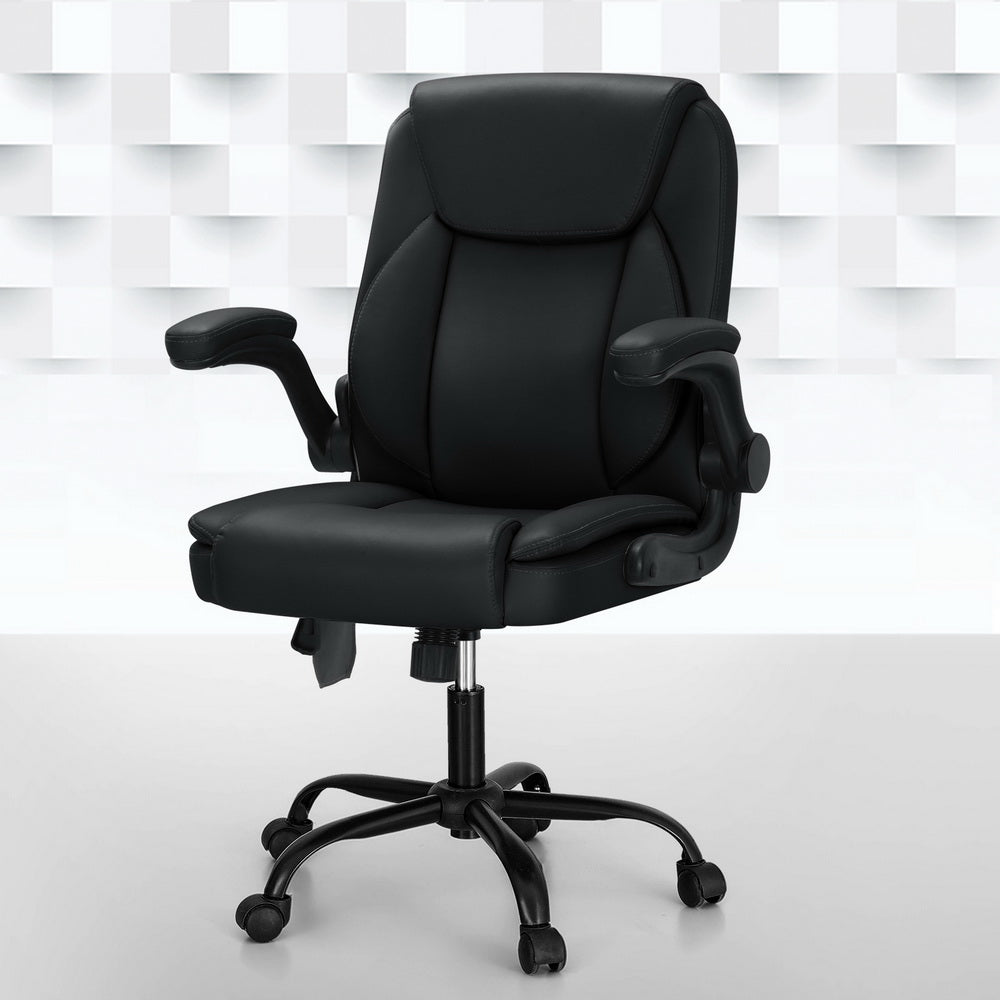 Artiss Mid-Back 2-Zone Vibration Massage Office Chair — Black Faux Leather — Allure Home Collections