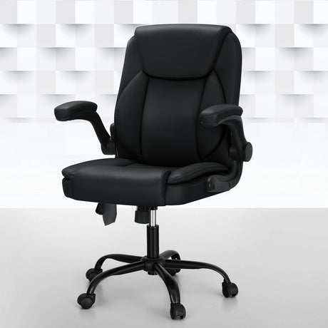 Artiss Mid-Back 2-Zone Vibration Massage Office Chair — Black Faux Leather — Allure Home Collections