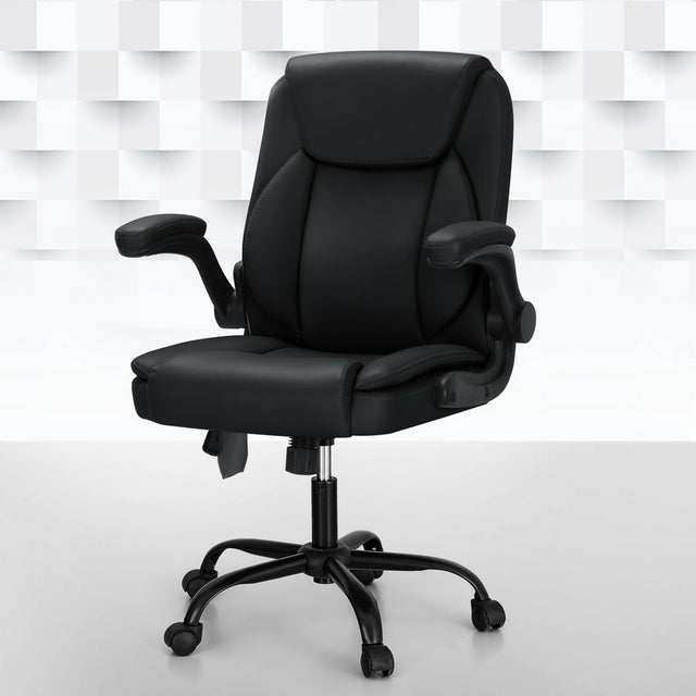 Artiss Mid-Back 2-Zone Vibration Massage Office Chair — Black Faux Leather — Allure Home Collections
