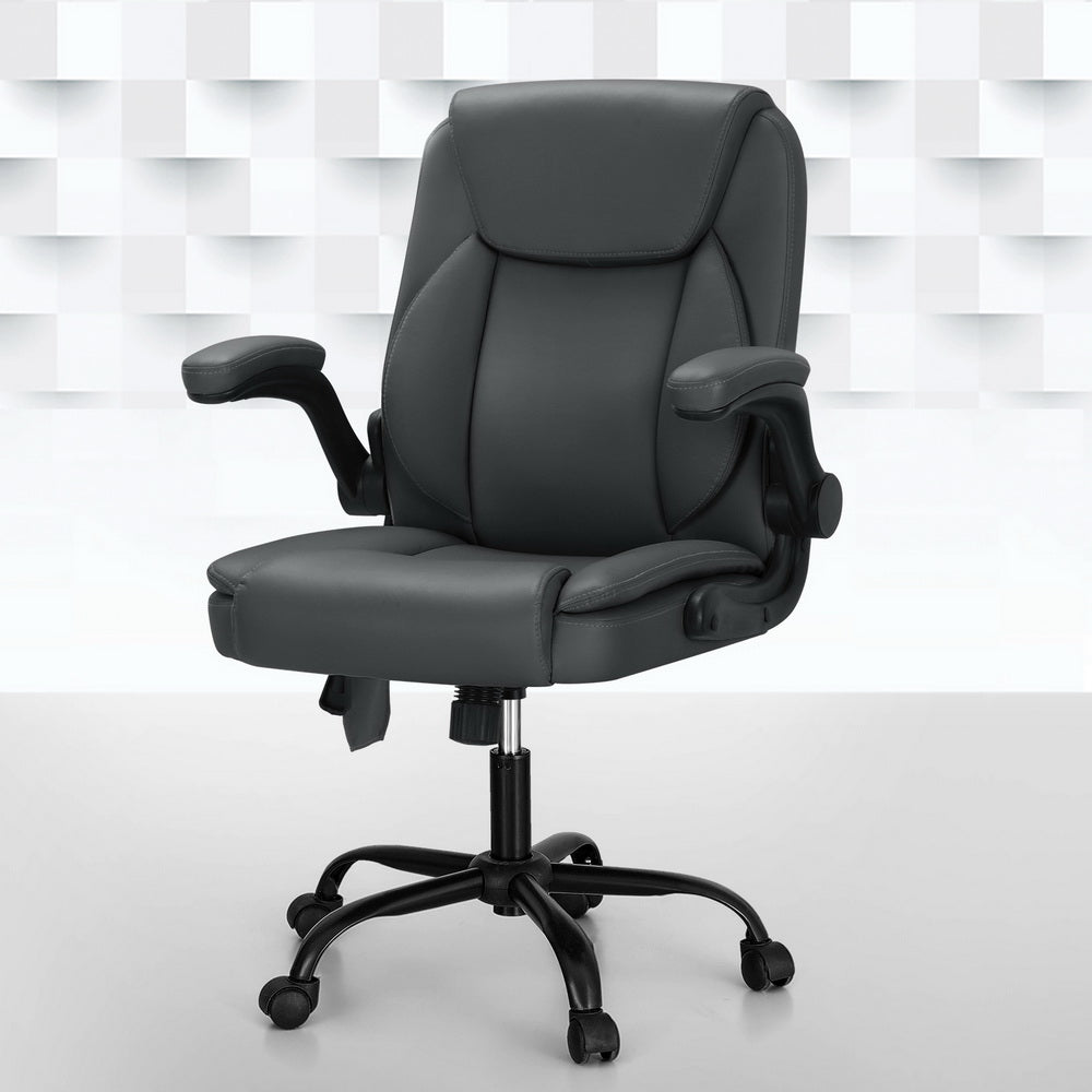 Artiss Mid-Back 2-Zone Vibration Massage Office Chair — Black Faux Leather — Allure Home Collections