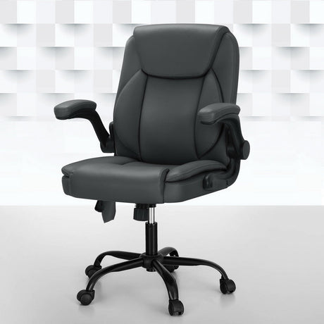 Artiss Mid-Back 2-Zone Vibration Massage Office Chair — Black Faux Leather — Allure Home Collections