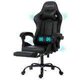 Artiss 2-Zone Massage Gaming Office Chair with Footrest — Black PVC Leather — Allure Home Collections