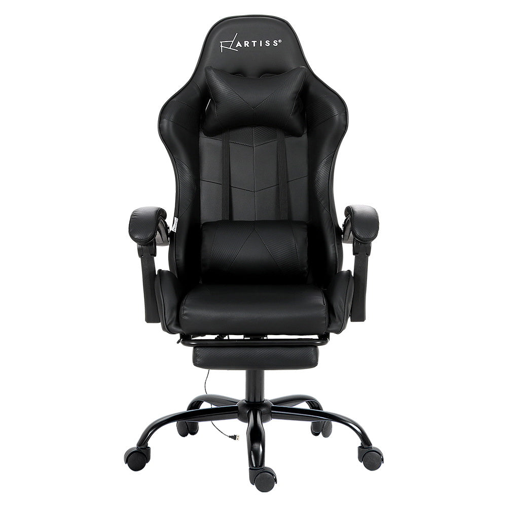 Artiss 2-Zone Massage Gaming Office Chair with Footrest — Black PVC Leather — Allure Home Collections