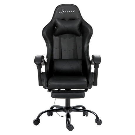 Artiss 2-Zone Massage Gaming Office Chair with Footrest — Black PVC Leather — Allure Home Collections