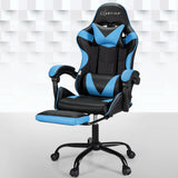 Artiss 2-Zone Massage Gaming Office Chair with Footrest — Cyan Blue PVC Leather — Allure Home Collections