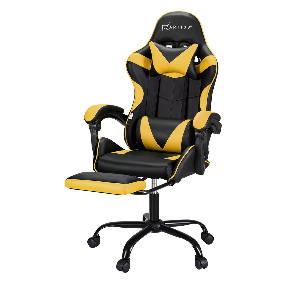 Artiss 2-Zone Massage Gaming Office Chair with Footrest — Cyan Blue PVC Leather — Allure Home Collections
