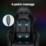 Artiss 6-Point Massage Gaming Office Chair — 7 LED Colours, Footrest, Black PVC — Allure Home Collections