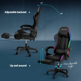 Artiss 6-Point Massage Gaming Office Chair — 7 LED Colours, Footrest, Black PVC — Allure Home Collections