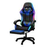 Artiss 6-Point Massage Gaming Office Chair — 7 LED Colours, Footrest, Black PVC — Allure Home Collections