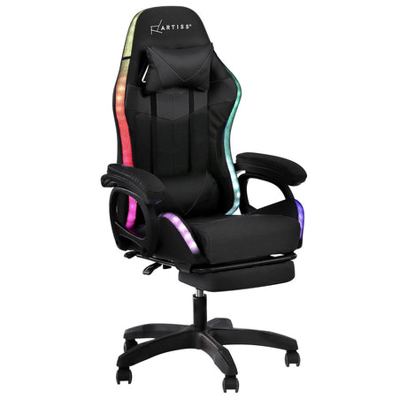 Albany black LED gaming chair with footrest in a gaming setup