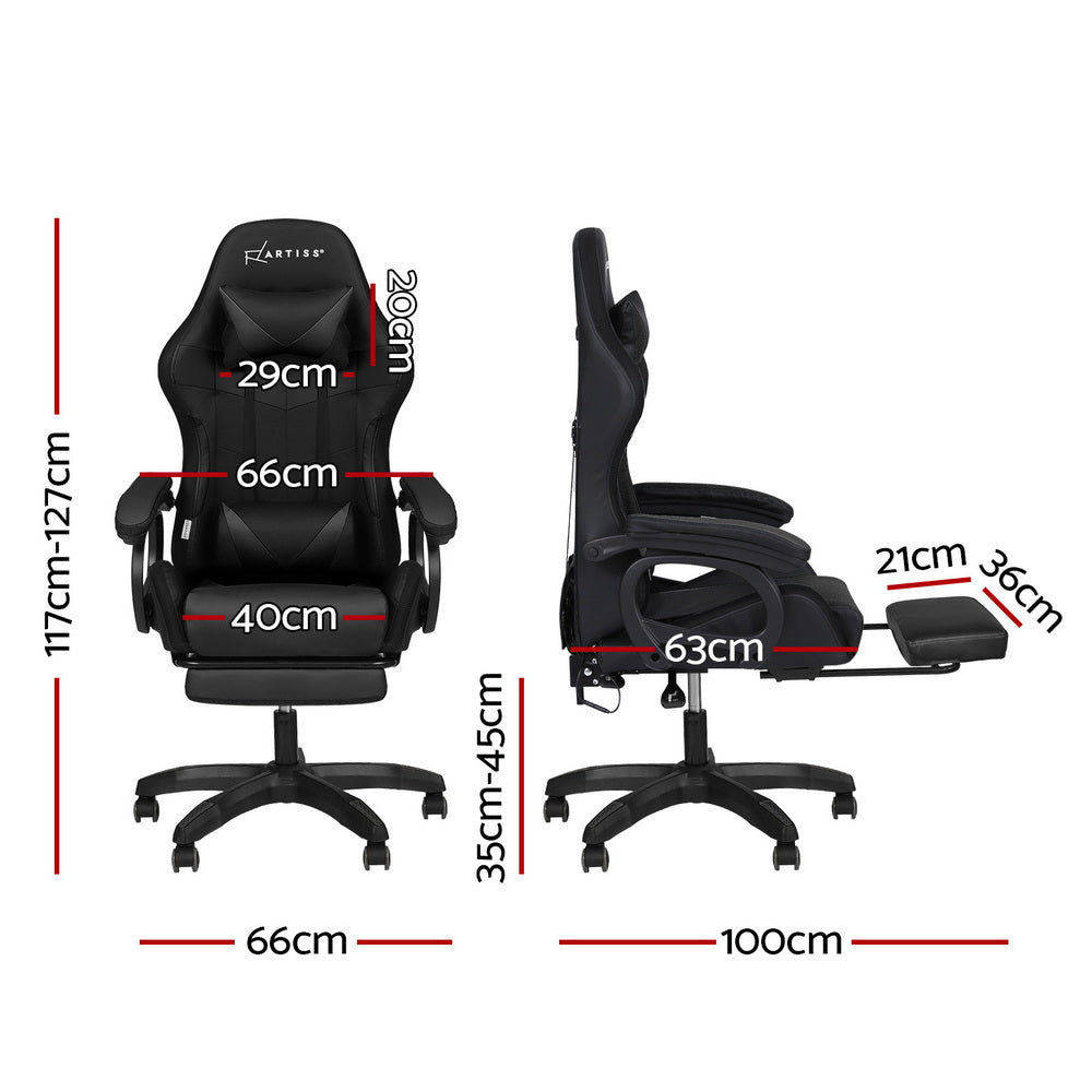 Albany black LED gaming chair with footrest in a gaming setup