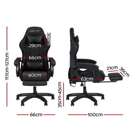 Albany black LED gaming chair with footrest in a gaming setup