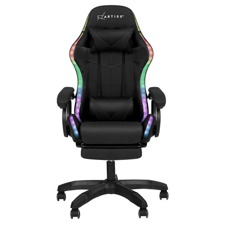 Albany black LED gaming chair with footrest in a gaming setup