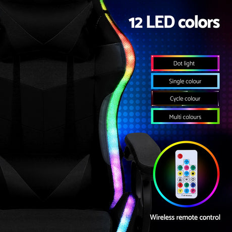 Albany black LED gaming chair with footrest in a gaming setup