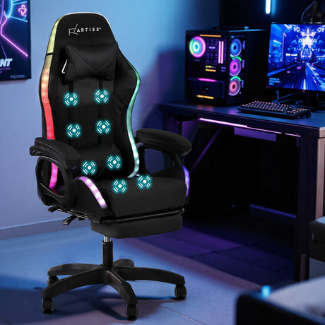 Albany black LED gaming chair with footrest in a gaming setup