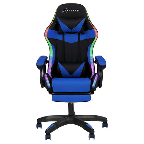 Albany blue LED gaming chair with footrest in a gaming setup