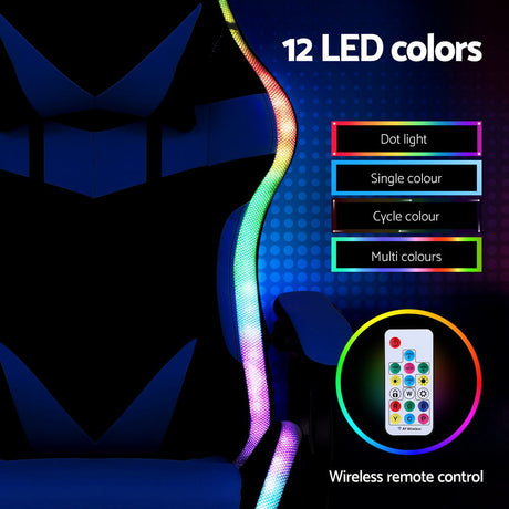 Albany blue LED gaming chair with footrest in a gaming setup