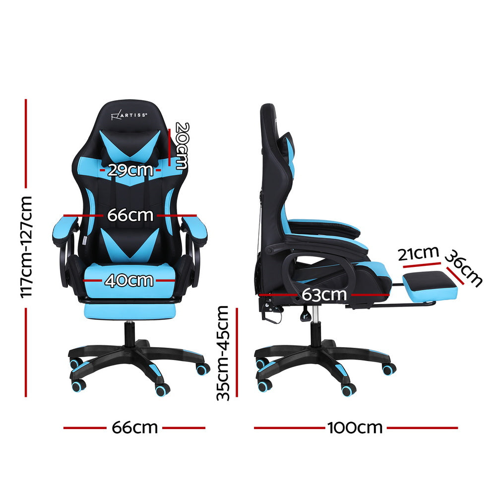 Albany cyan LED gaming chair with footrest in a gaming setup