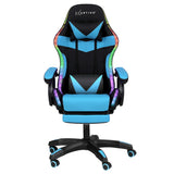 Albany cyan LED gaming chair with footrest in a gaming setup