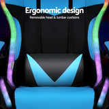 Albany cyan LED gaming chair with footrest in a gaming setup