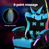 Albany cyan LED gaming chair with footrest in a gaming setup