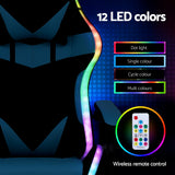 Albany cyan LED gaming chair with footrest in a gaming setup