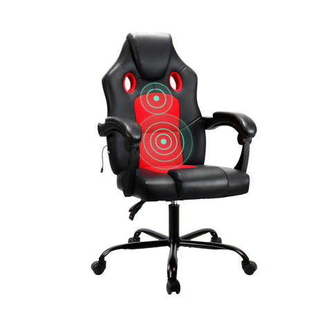 Artiss KHIR Ergonomic 2-Zone Massage Gaming Chair — Red PU Leather — Allure Home Collections