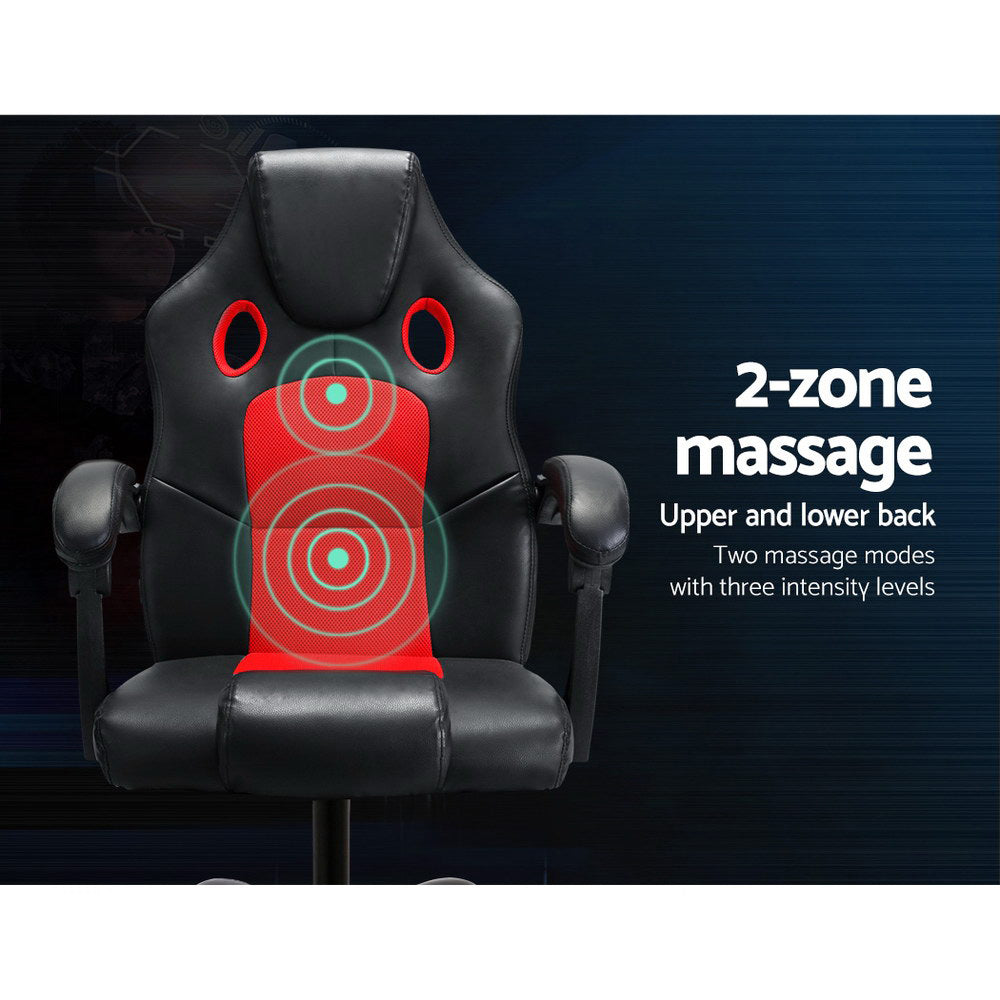 Artiss KHIR Ergonomic 2-Zone Massage Gaming Chair — Red PU Leather — Allure Home Collections