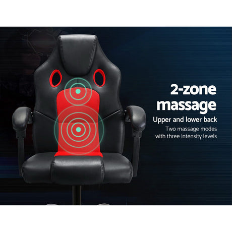 Artiss KHIR Ergonomic 2-Zone Massage Gaming Chair — Red PU Leather — Allure Home Collections
