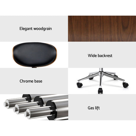 Artiss Retro Wooden Office Chair with Black Leather Seat — Allure Home Collections