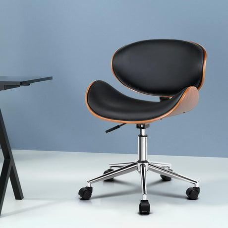 Artiss Retro Wooden Office Chair with Black Leather Seat — Allure Home Collections