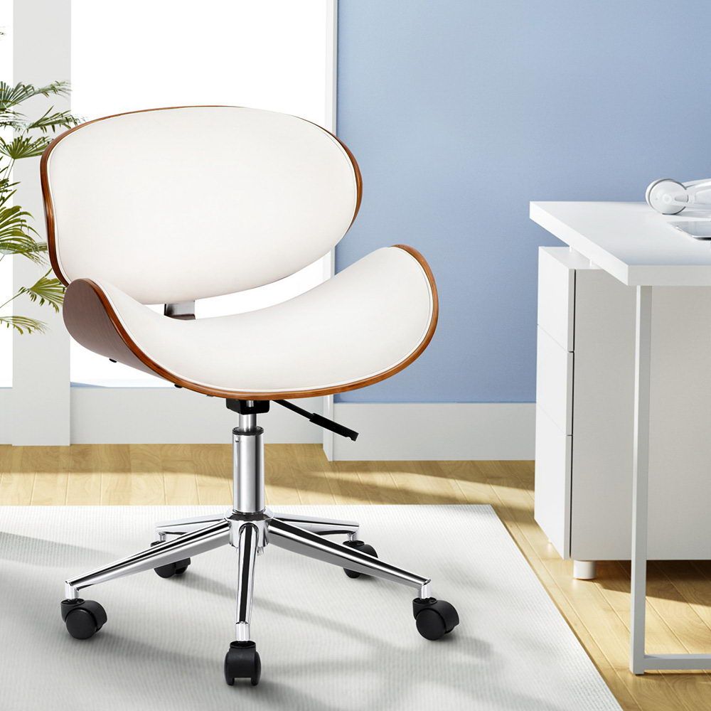 Dongara white and brown retro wooden office chair, view 9
