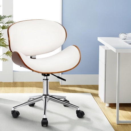 Dongara white and brown retro wooden office chair, view 9