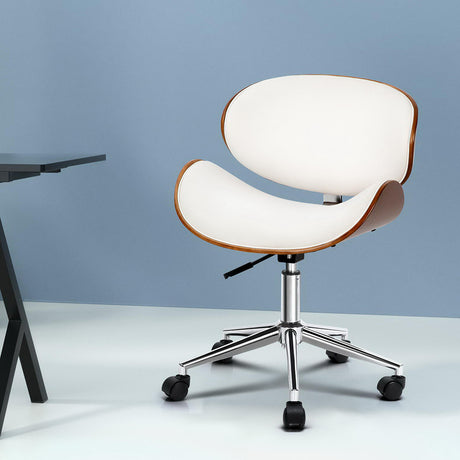 Artiss Elegant White Leather Seat Wooden Office Chair — Allure Home Collections