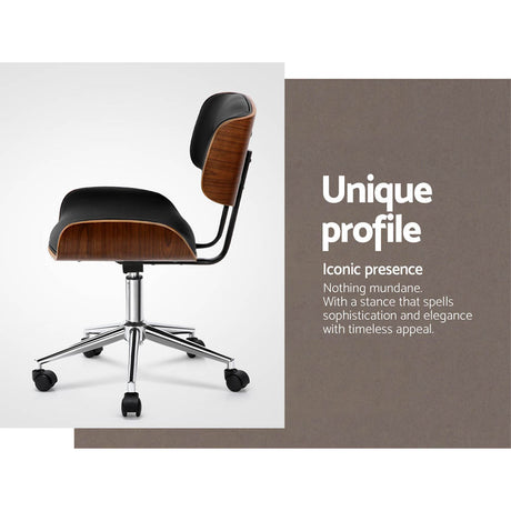 Artiss Wooden Frame Office Chair Black and Brown PU Seat — Allure Home Collections