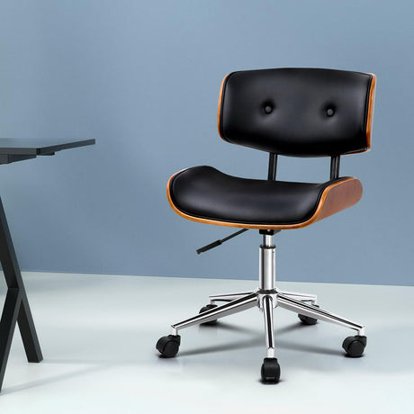 Artiss Wooden Frame Office Chair Black and Brown PU Seat — Allure Home Collections