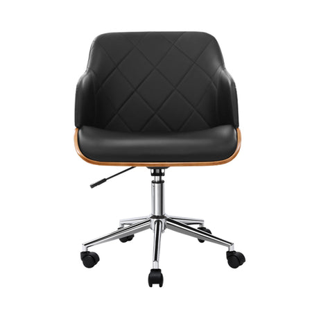 Cervantes black wooden framed faux leather office chair, view 3