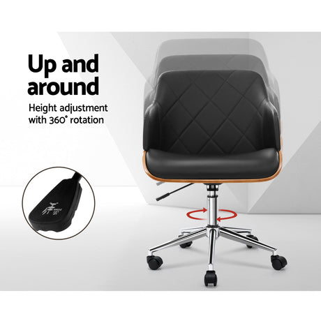 Cervantes black wooden framed faux leather office chair, view 4
